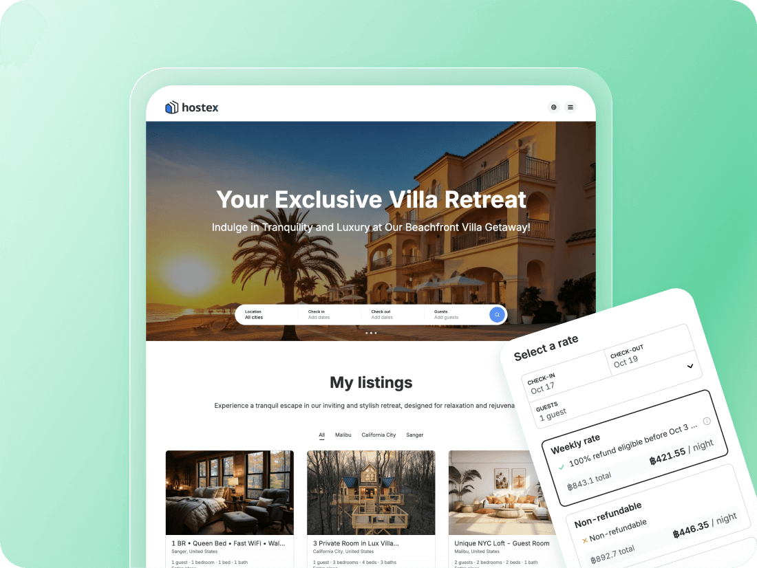 Direct booking site creation interface