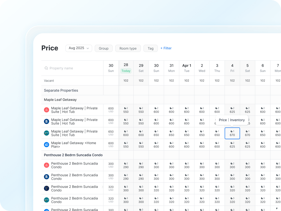Price Calendar Interface