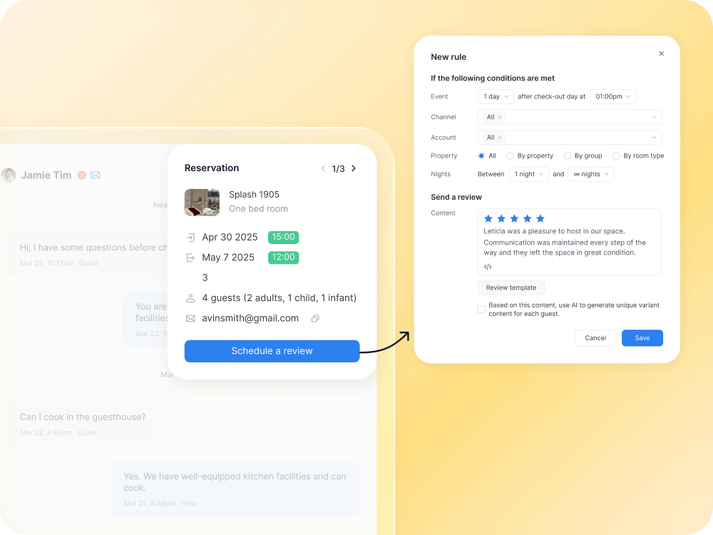 Integrated messaging and review planning interface