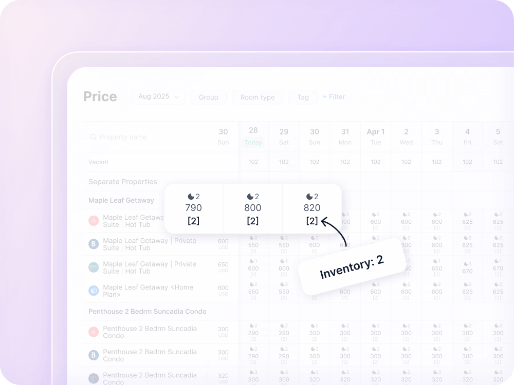 Room types with inventory sync interface